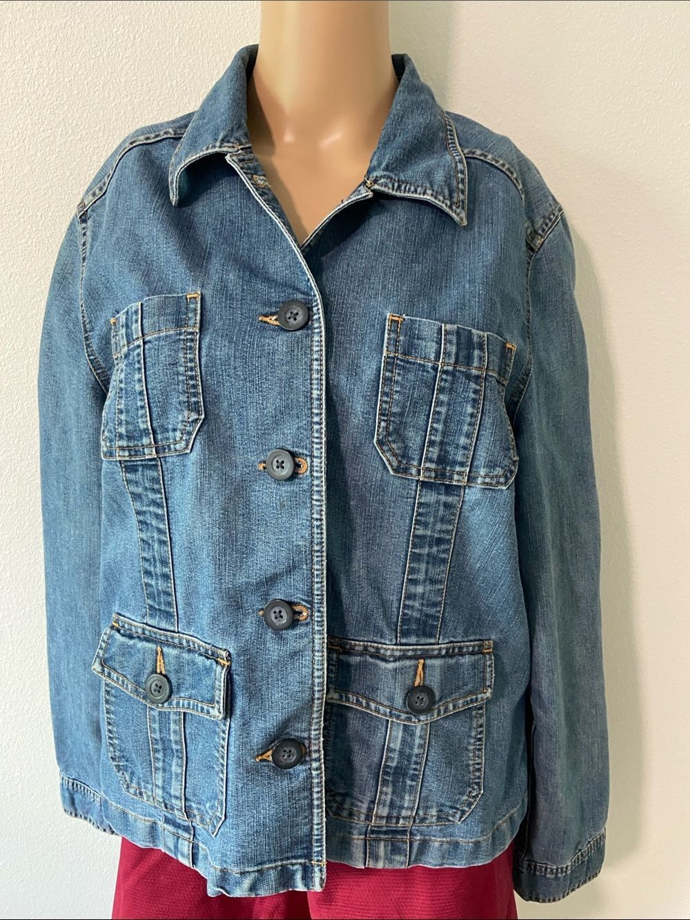 Cherokee Medium Blue Denim Button-Up Jacket Sz L
